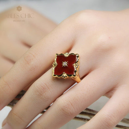 Bague agate trèfle ajourée 5037