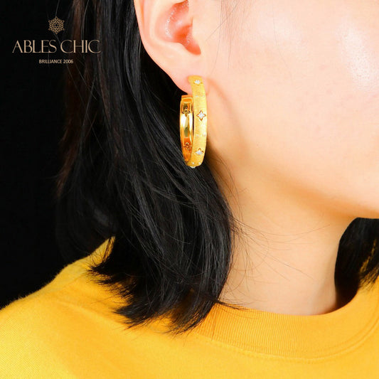 Boucle d'oreille créole trèfles en soie 5530