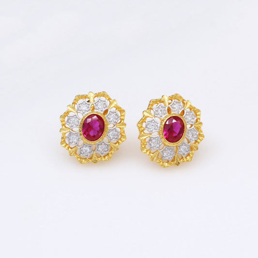 Boucles d'oreilles rubis solitaire fleur filigrane 5394