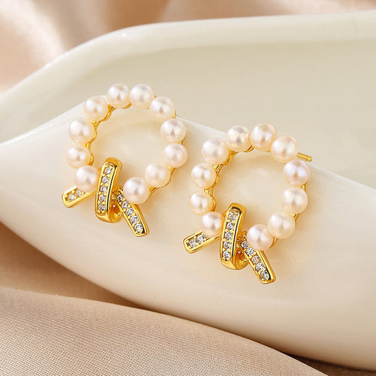 Boucles d'oreilles guirlande de perles d'eau douce PE1038