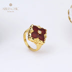 Bague agate trèfle ajourée 5079