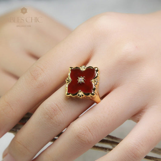 Bague agate trèfle ajourée 5079