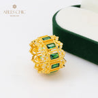 Bague florale ajourée émeraude 5094