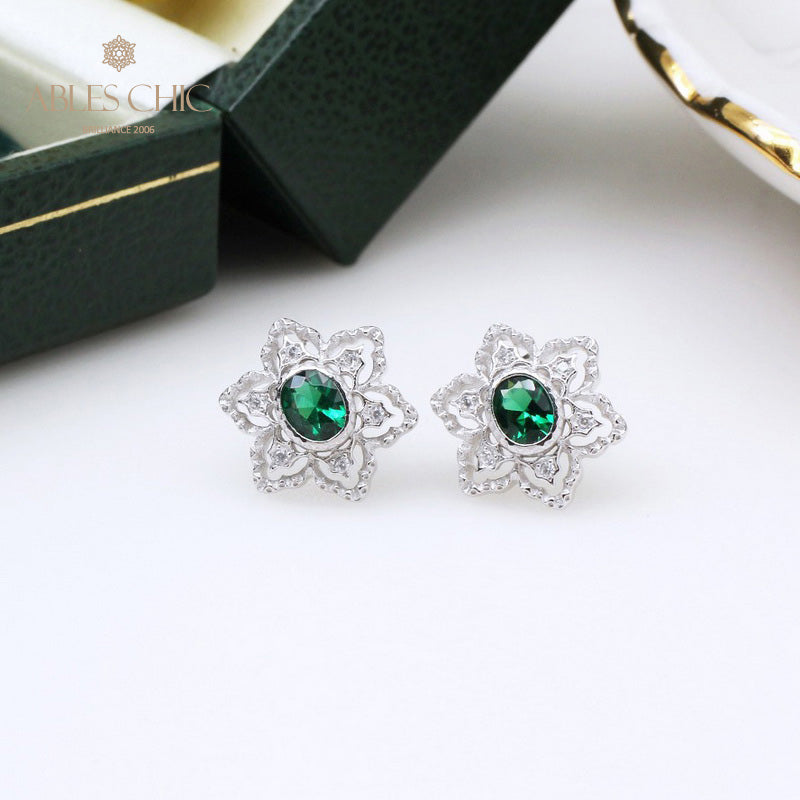 Boucles d'oreilles avec pierres précieuses et fleurs étoilées 5385