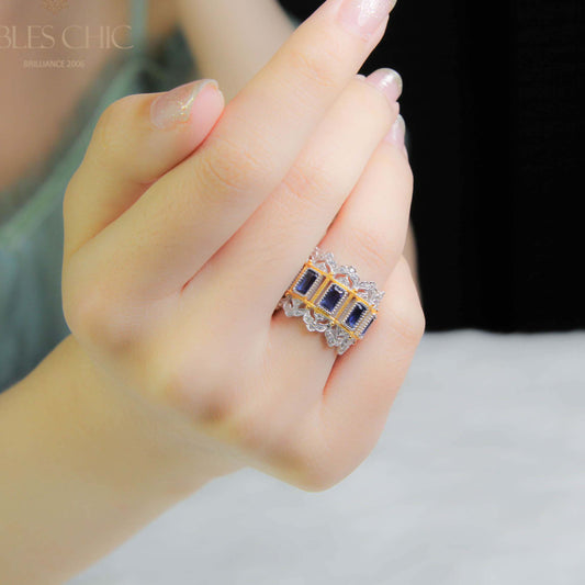 Bague florale ajourée en saphir 5125