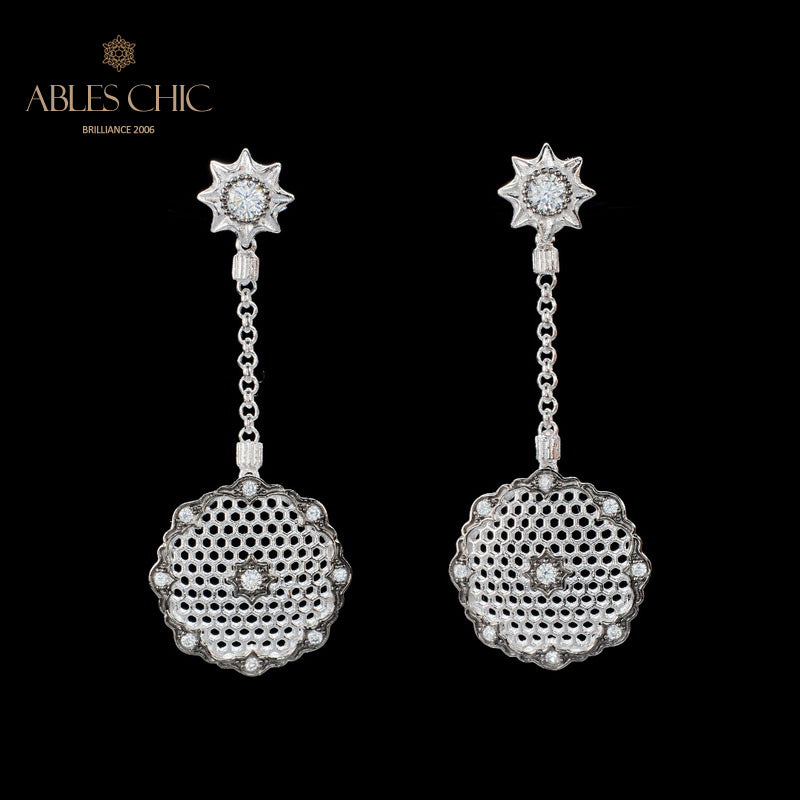 Boucles d'oreilles nid d'abeille dentelle noire 6141