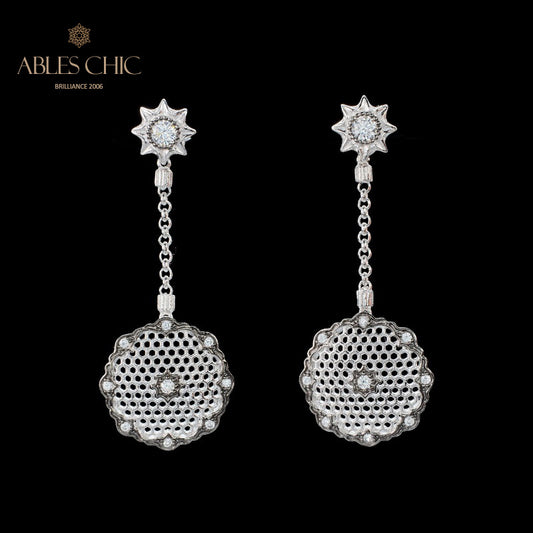 Boucles d'oreilles nid d'abeille dentelle noire 6141