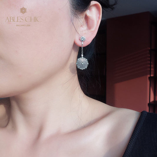 Boucles d'oreilles nid d'abeille dentelle noire 6141