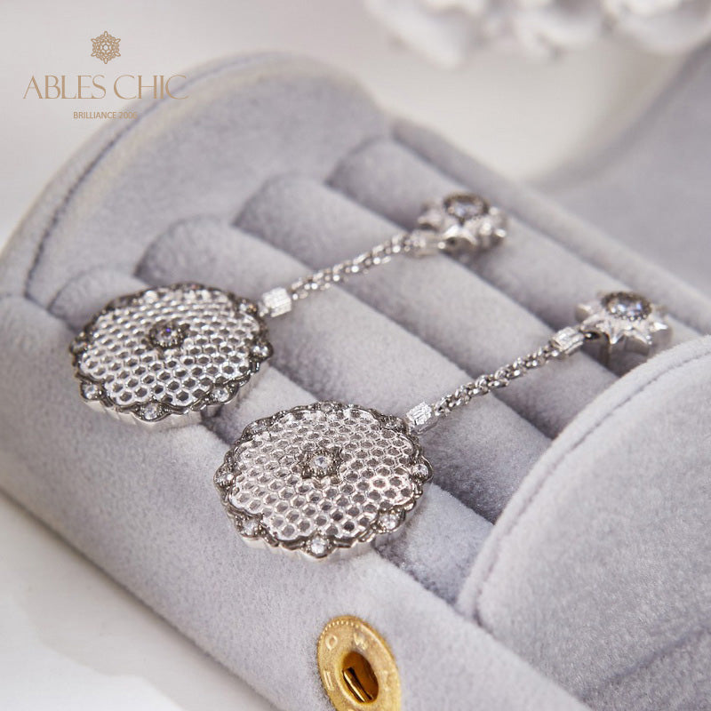 Boucles d'oreilles nid d'abeille dentelle noire 6141