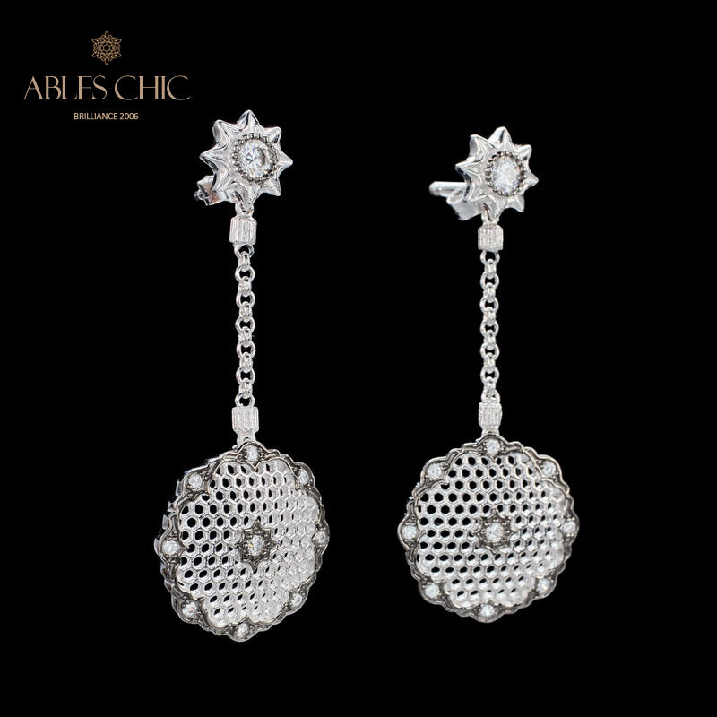Boucles d'oreilles nid d'abeille dentelle noire 6141