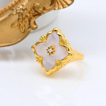 Bague agate trèfle ajourée 5037