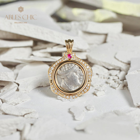 Pendentif en diamant avec pièce de monnaie de lire byzantine uniquement