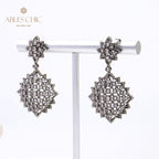 Boucles d'oreilles ajourées en dentelle noire 5161