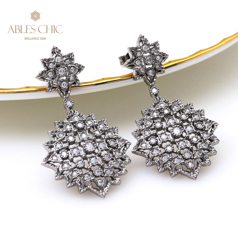 Boucles d'oreilles ajourées en dentelle noire 5161