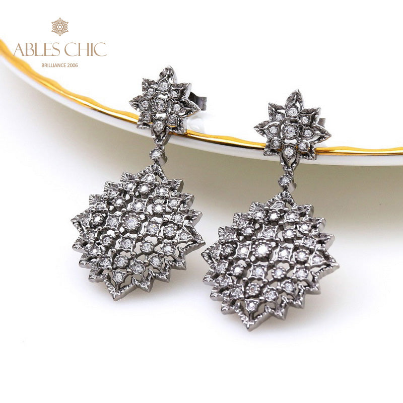 Boucles d'oreilles ajourées en dentelle noire 5161