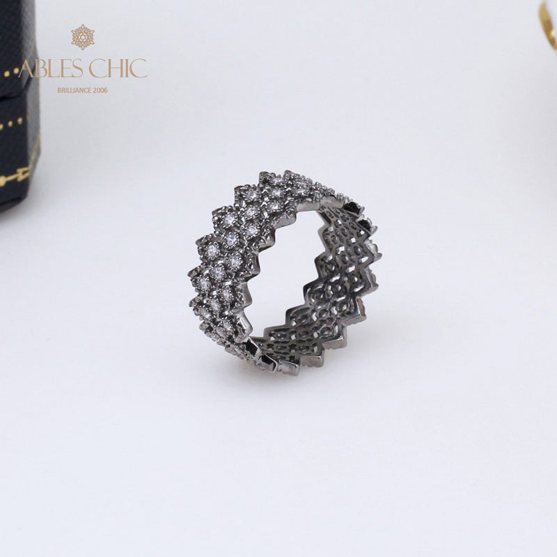 Bague en pierre multi-rangs en dentelle noire 5013