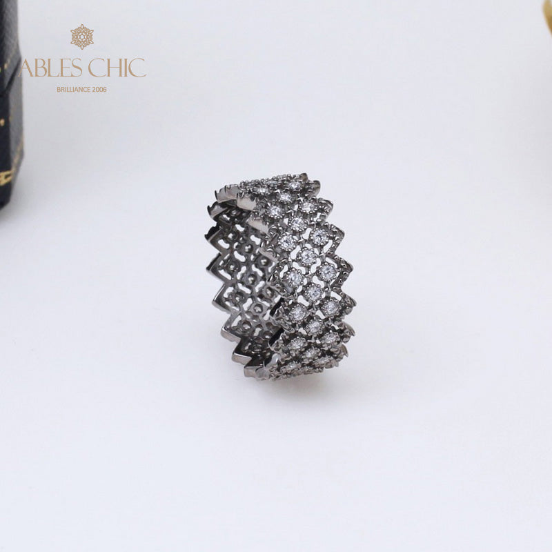Bague en pierre multi-rangs en dentelle noire 5013