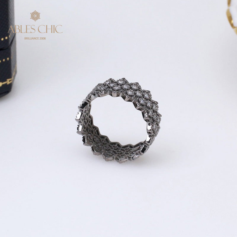 Bague en pierre multi-rangs en dentelle noire 5013