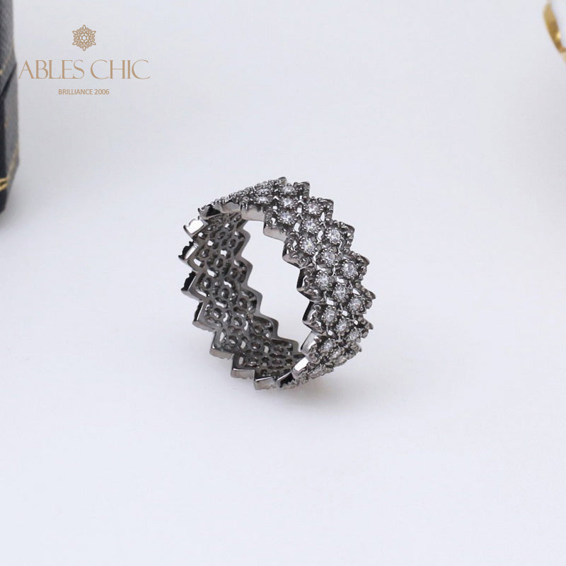 Bague en pierre multi-rangs en dentelle noire 5013
