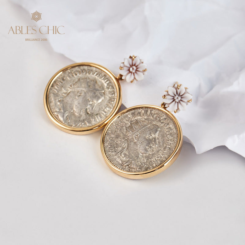 Boucles d’oreilles florales en lire romaine