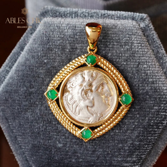 Pendentif médaillon d’émeraude Hercules byzantin uniquement