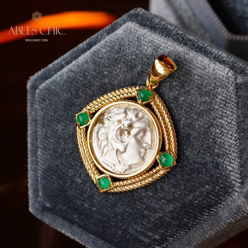 Pendentif médaillon d’émeraude Hercules byzantin uniquement