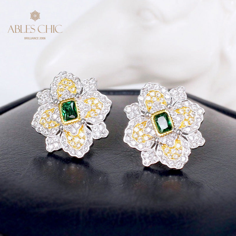 Boucles d'oreilles fleur de trèfle émeraude 5150