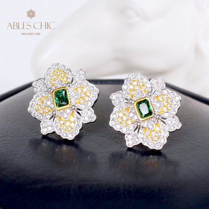 Boucles d'oreilles fleur de trèfle émeraude 5150