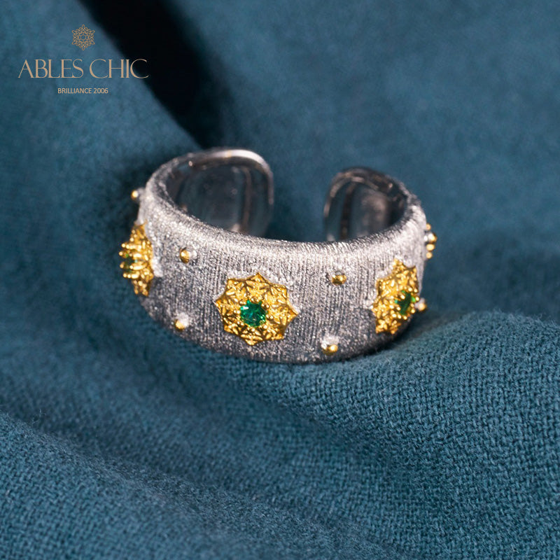 Bague Ouverte Soyeuse Fleurs Étoilées 6374