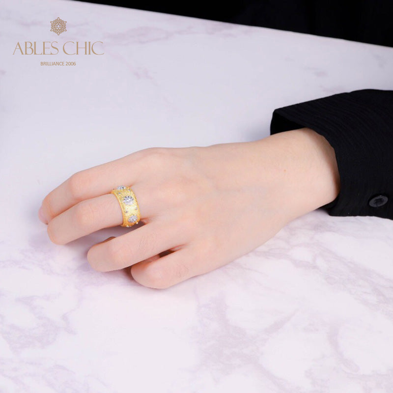 Bague Ouverte Soyeuse Fleurs Étoilées 6374