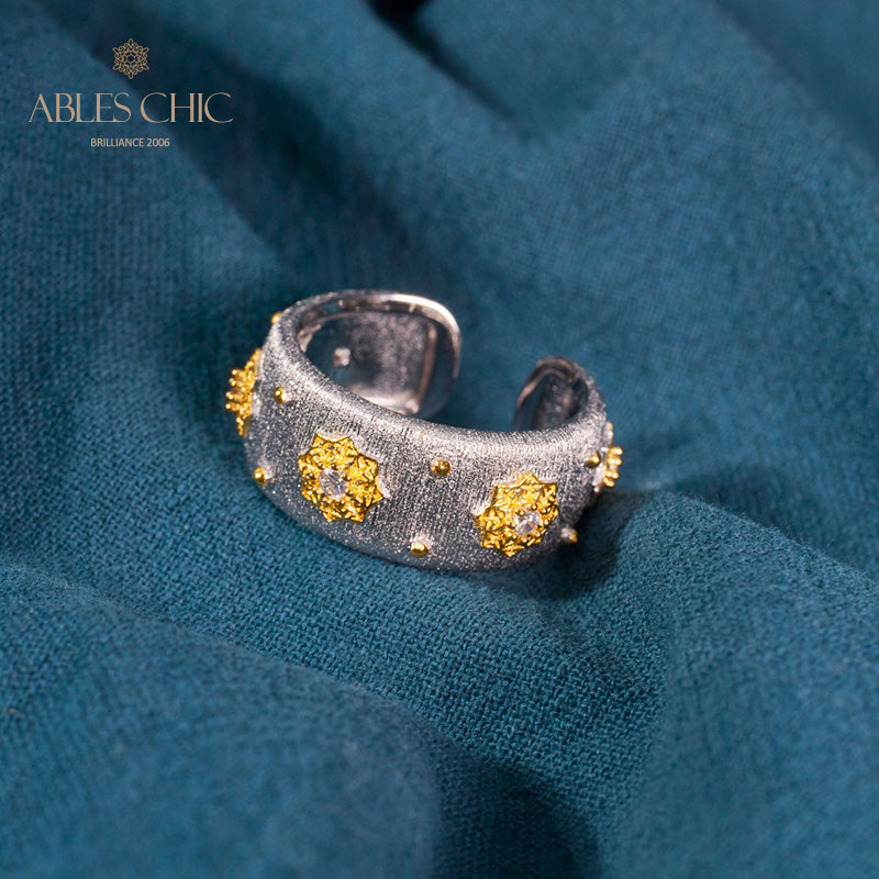 Bague Ouverte Soyeuse Fleurs Étoilées 6374