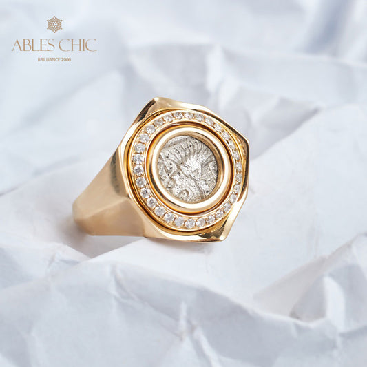 Bague pièce de monnaie lion rugissant