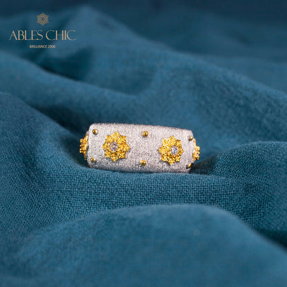 Bague Ouverte Soyeuse Fleurs Étoilées 6374