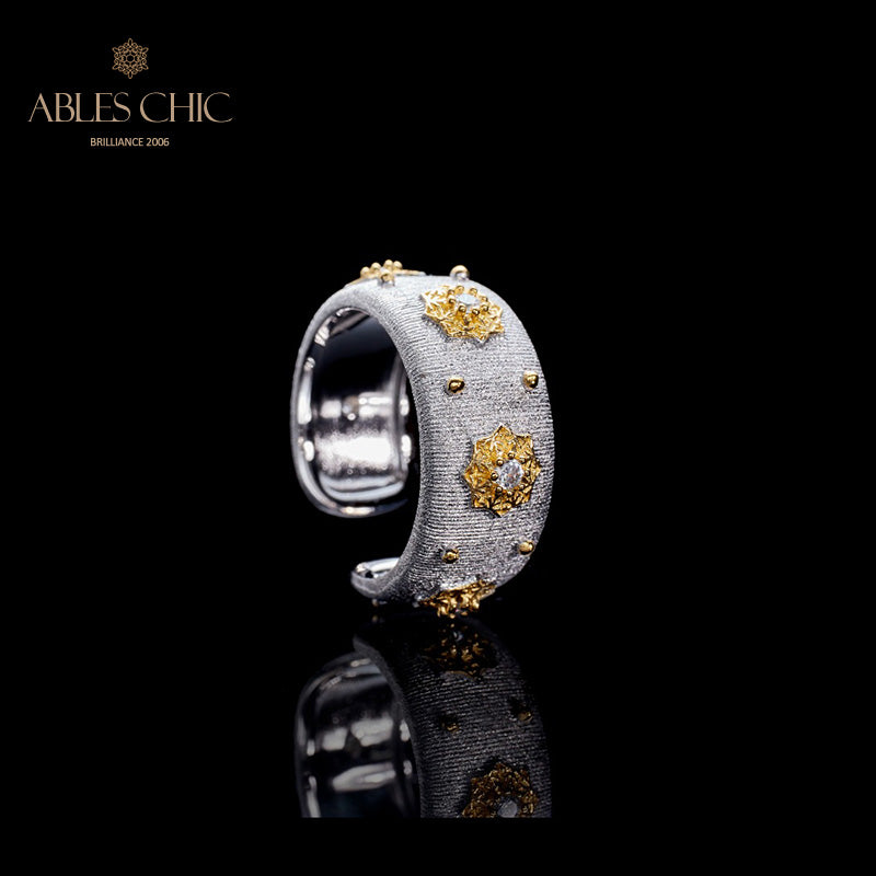Bague Ouverte Soyeuse Fleurs Étoilées 6374