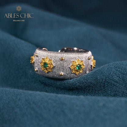 Bague Ouverte Soyeuse Fleurs Étoilées 6374