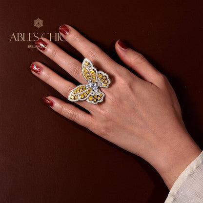 Bague de déclaration papillon citrine R1115