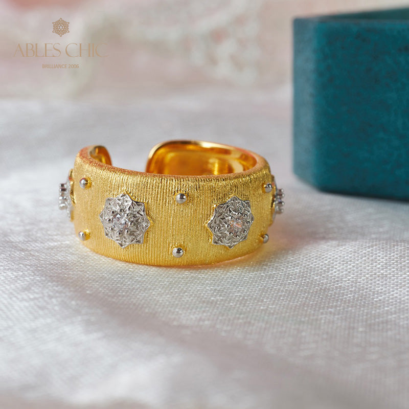 Bague Ouverte Soyeuse Fleurs Étoilées 6374