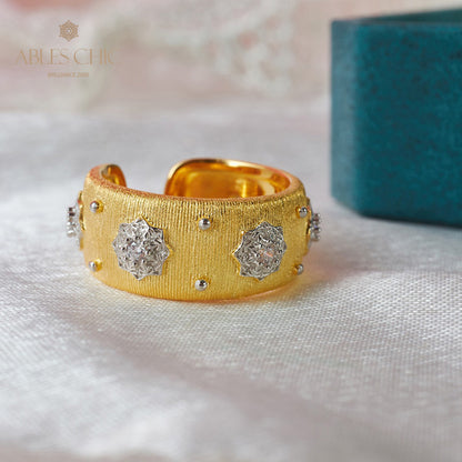 Bague Ouverte Soyeuse Fleurs Étoilées 6374