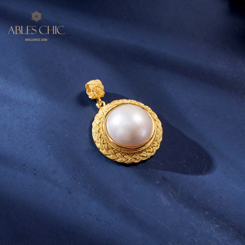 Solitaire Mabe Perle Tressée Pendentif 5939