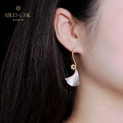 Boucles d'oreilles feuille de Ginkgo, élément en tissu, 5450