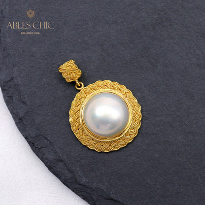 Solitaire Mabe Perle Tressée Pendentif 5939