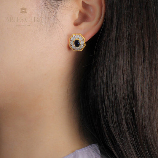 Boucles d'oreilles ovales en filigrane floral saphir 5531