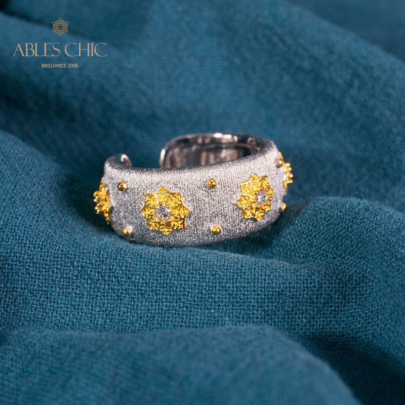Bague Ouverte Soyeuse Fleurs Étoilées 6374