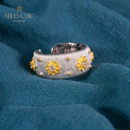 Bague Ouverte Soyeuse Fleurs Étoilées 6374