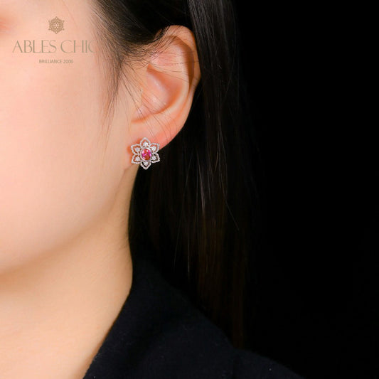 Boucles d'oreilles avec pierres précieuses et fleurs étoilées 5385