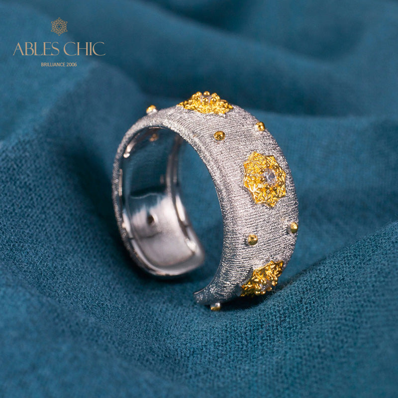 Bague Ouverte Soyeuse Fleurs Étoilées 6374