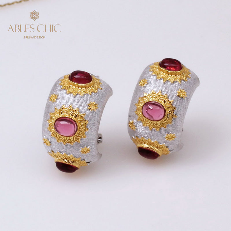 Boucles d'oreilles soyeuses grenat soleil 5152