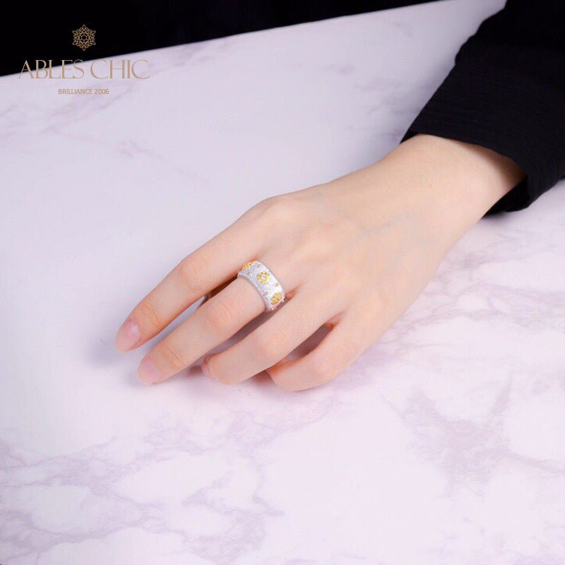 Bague Ouverte Soyeuse Fleurs Étoilées 6374