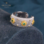 Bague Ouverte Soyeuse Fleurs Étoilées 6374