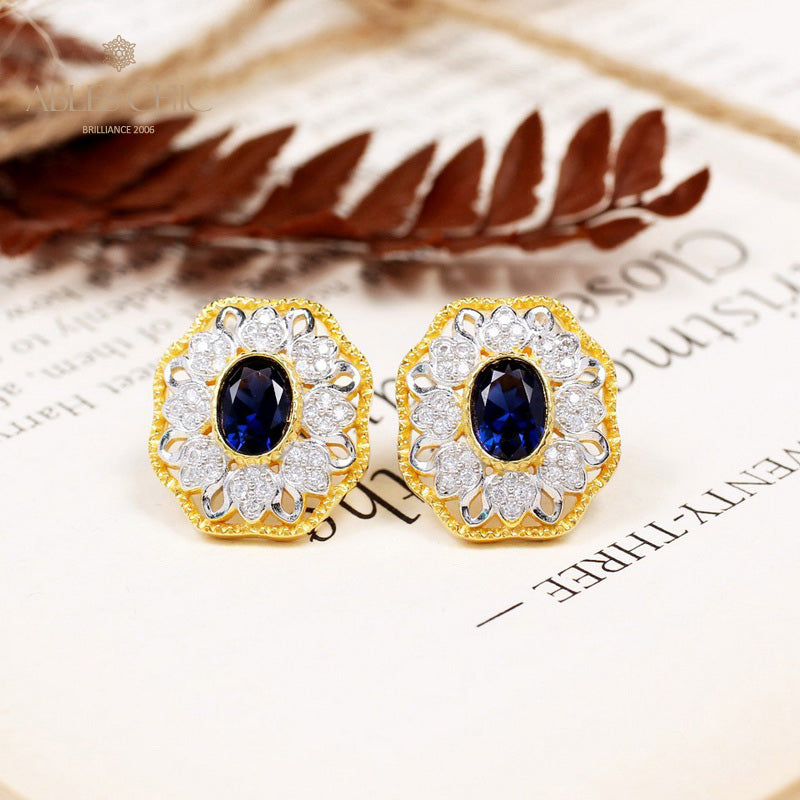 Boucles d'oreilles ovales en filigrane floral saphir 5531